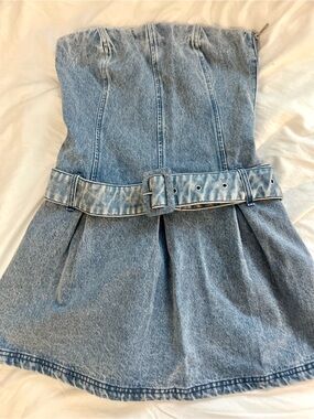Meshki NWT Lee Denim Pleated Mini Dress Vintage Blue